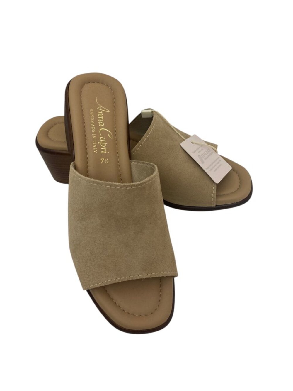 ANNA CAPRI Italian Shoemakers Suede Block Heel Slide Sandals NWT Sand 7.5